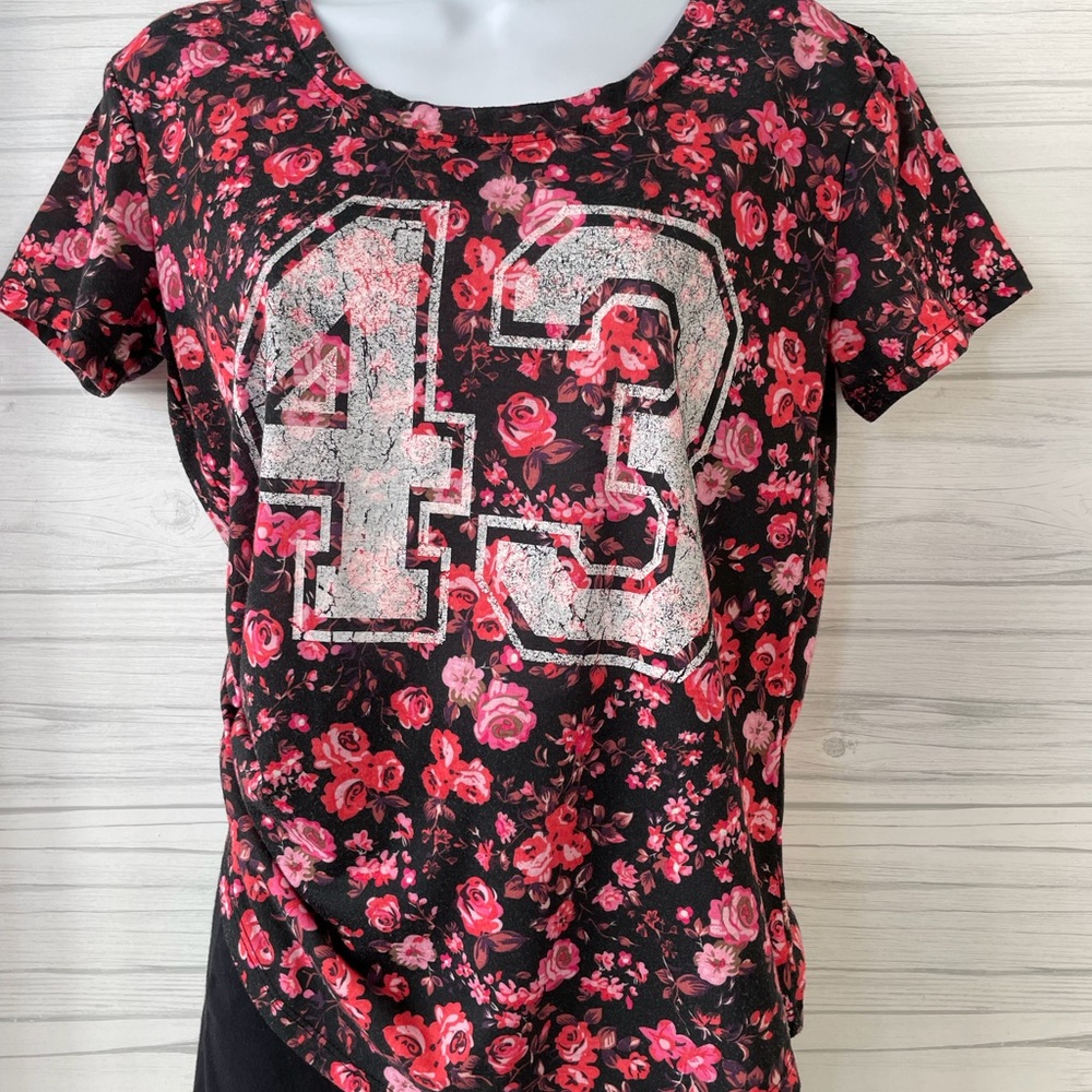 Floral Modern Lux Tee shirt with Black Lace.